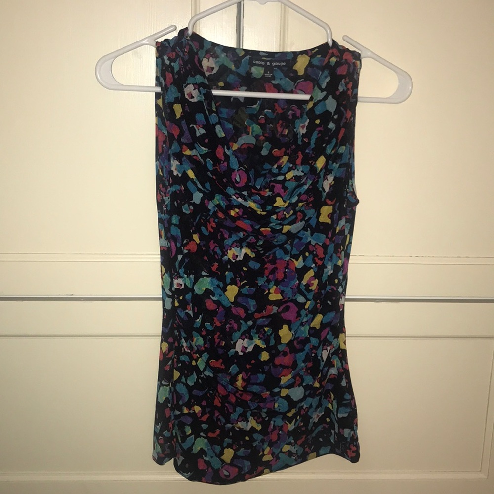 Black floral cowl neck tank
